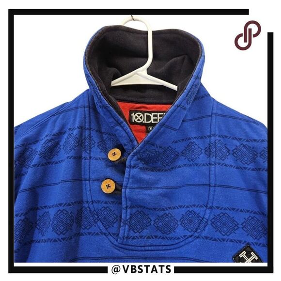 10 Deep Pullover Hoodie Size 2XL Blue Elbow & Pocket Patches Aztec Pattern - Picture 4 of 6